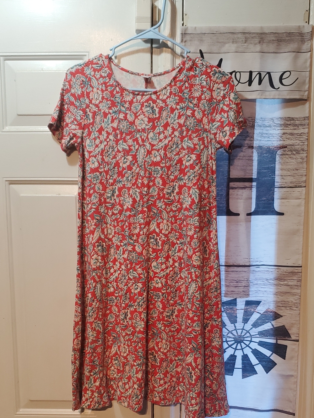 Old Navy Coral Floral Short-Sleeve Midi Dress